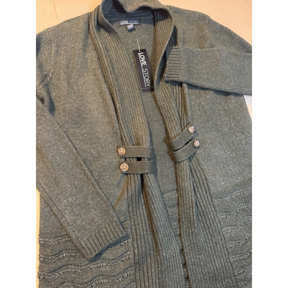 NWT Love Story Cardigan Sweater Duster Women's Medium Heathered Olive Green Knit